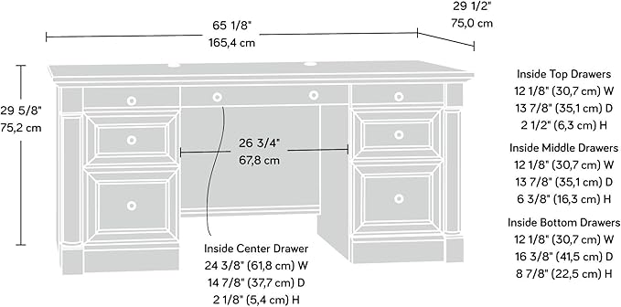 Sauder Palladia Office Desk with Drawers, Executive Desk with File Cabinet Storage, Cable Management, Keyboard Tray, in Wind Oak Finish