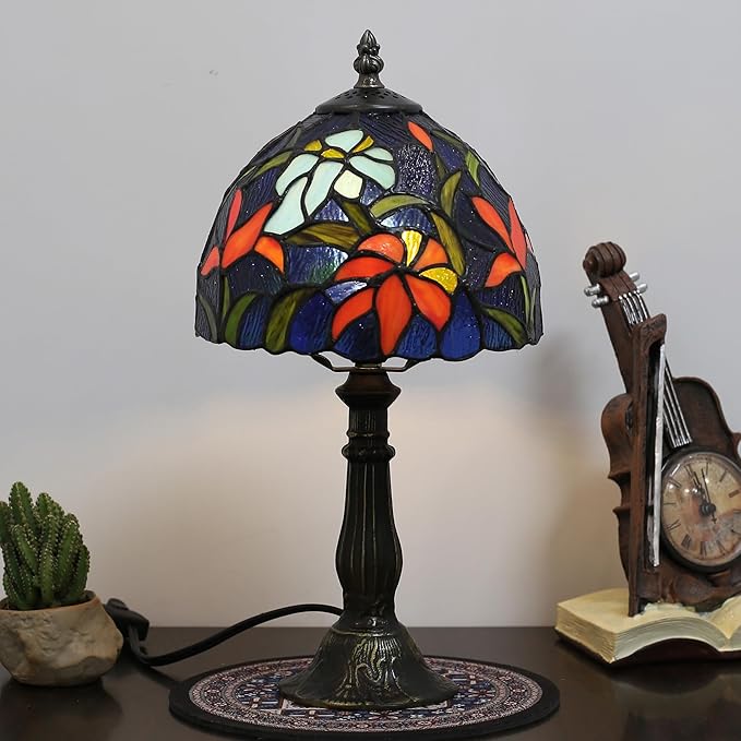 Tiffany Table lamp Suitable for use as a Bedside lamp in The Bedroom or a Night Light in The Living Room It is a Stained Glass lamp 8-inch Small Vintage lamp and is Suitable for Home Office use