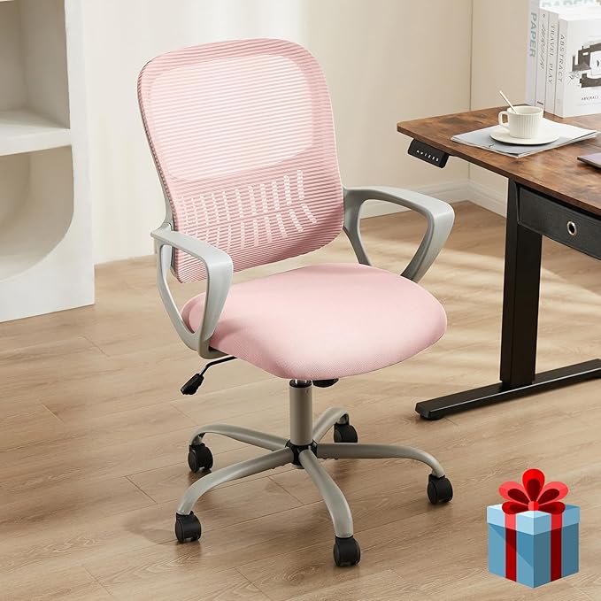 Office Chair, Computer Gaming Chair with Arms, Ergonomic Home Office Desk Chairs with Wheels, Mid-Back Task Rolling Chair with Lumbar Support, Comfy Mesh Swivel Executive Chair