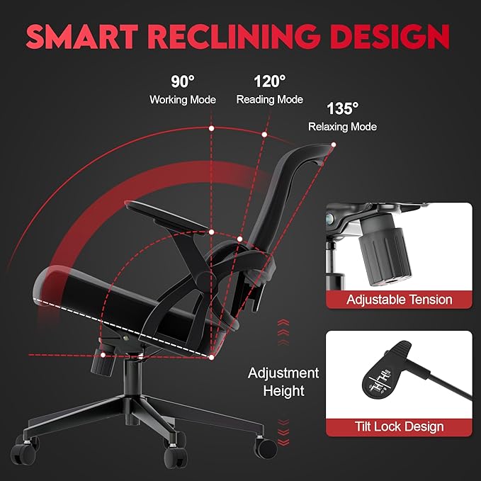 Big and Tall Ergonomic Office Chair,400LB Comfy Desk Chairs with Lumbar Back Support, Heavy Duty Mesh Computer Chairs with Wheels and Arms Comfortable for Home Office, Study, Bedroom
