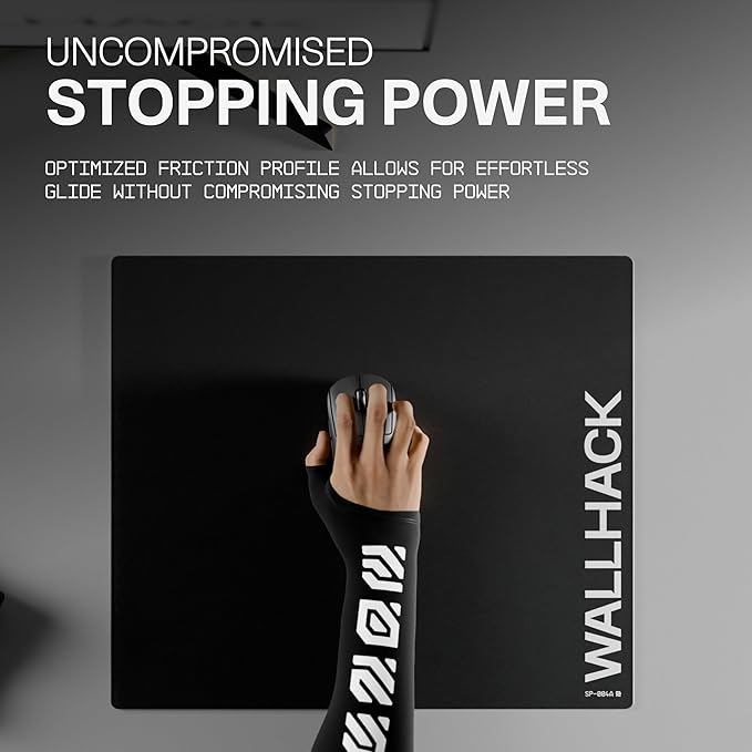 Wallhack SP-004A Black Glass Gaming Mouse Pad – 4th Gen Micro-Etched Surface, Medium Mousepad for Esports, Ultra-Fast Glide with Stopping Power, Tempered Glass, Durable & Portable, 15.4"x17.7" | Black