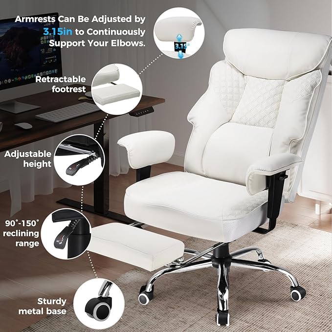 GTRACING Big and Tall Office Chair 400LBS Wide Ergonomic Gaming Chair with Deluxe Embossing Designed Leather with Foot Rest,150°Reclining Adjustable Soft Armrests Pocket Spring Back Support and Pillow