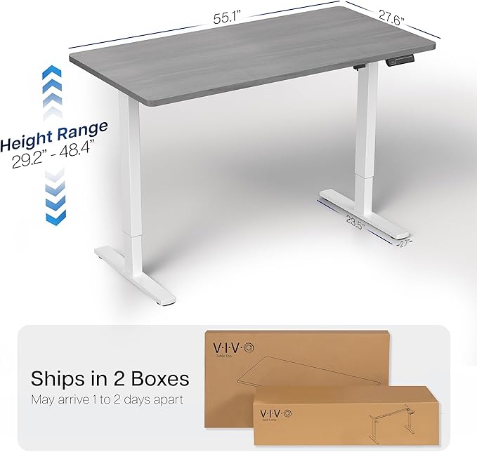 VIVO Electric 55 x 28 in Standing Desk, Memory Height Adjustment, 1B Series, One-Piece Dark Gray Top, White Frame, DESK-KIT-1W55G