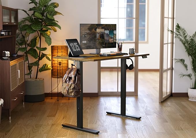 Seang Standing Desk with Adjustable Height, 40x24 Inch Electric Stand Up Desk for Home Office, Studio, Computer Workstation, Rustic Brown Top