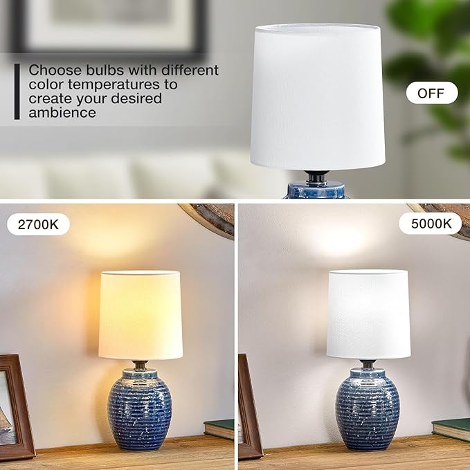 Table Lamps Set of 2-13.75" Small Bedside Lamps - Classic Farmhouse Ceramic Table Lamp for Bedroom, Living Room, Nightstand, Office, Side Desk Lamp, End Table
