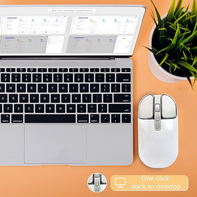 YOCUNKER Wireless Mouse, 2.4G Rechargeable Silent Slim Computer Mouse with USB Receiver 3 DPI, Back to Desktop Button Cordless Mice for PC Laptop Computer Desktop Windows Mac OS Office (White)