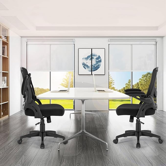 Office Chair Ergonomic, Comfy Desk Chair with Flip up Arms, Mesh Computer Chair with Adjustable Lumbar Support, Home Office Chairs 300 Lbs Capacity