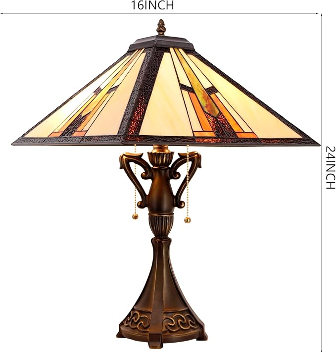 Tiffany Table Lamp Stained Glass Square Multicolour Mission Style Desk Reading Light 16X16X24 Inch for Bedroom Living Room Home Office
