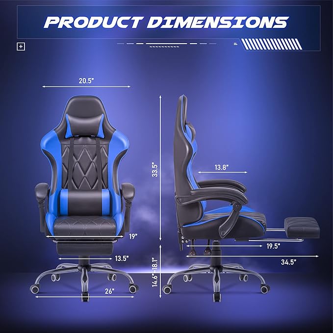 Homall Gaming Chair, Computer Chair with Footrest and Massage Lumbar Support, Ergonomic High Back Video Game Chair with Swivel Seat and Headrest (Blue)