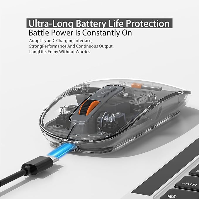 Sleek Transparent Magnetic Wireless Mouse - 3-Mode Connectivity (Dual Bluetooth + USB), DPI Adjust & One-Key Desktop Access, for MacBook/pc/iPad/Laptop (Grey)