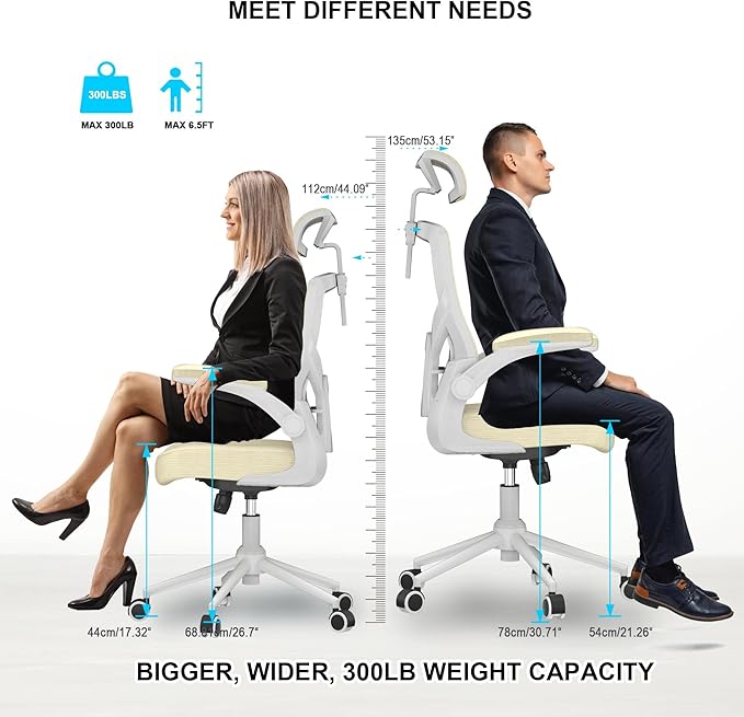 Ergonomic Office Chair with Adjustable Headrest & Lumbar Support - High Back Desk Chair with Flip-Up Arms, 360 Swivel Executive Computer Task Chair (Modern Beige)