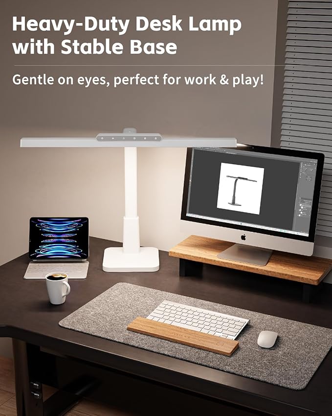 LED Desk Lamp for Home Office with Base, Dimmable Eye-Caring Computer Light with Memory & Timer Functions, Flexible Gooseneck Touch Control Architect Desk Light for Reading, Study, Workbench (White)