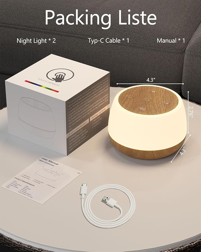 Night Light for Baby Nursery Set of 2, USB Rechargeable Bedside Lamp Stepless Dimmable, 3 Modes & 9 Colors Changing, Portable Touch Light for Adults with Timing & Memory