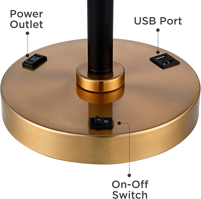 Possini Euro Design Carlyle 30 1/2" Tall Large Mid Century Modern Glam Luxe Desk Lamps Set of 2 USB Port Smart Socket AC Power Outlet Black Gold Metal Shade Home Office Living Room Charging