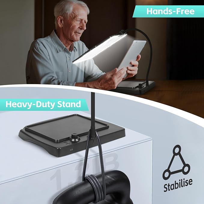 Magnifying Glass with Light and Stand 50 Ultra-Bright LEDs Large Magnifying Lamp with Light Magnifying Glass on Stand Hand-Free with 360° Flexible Gooseneck for Close Work Reading Repair Crafts