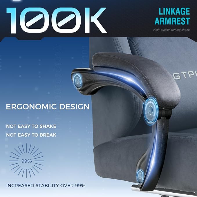 GTPLAYER Gaming Chair Fabric with Pocket Spring Cushion, Big and Tall Gamings Chairs 350LBS High Back Computer Chair with Footrest for Adults Lumbar Support Swivel Game Chair for Office Light Gray