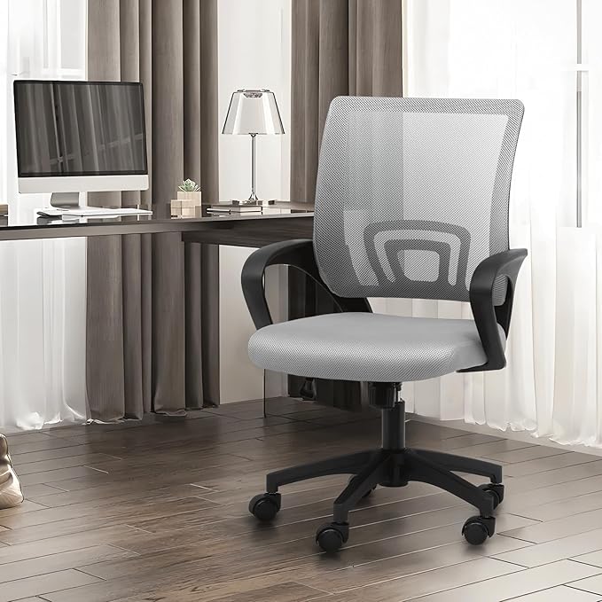 Athena Collection Computer Office Chair, Ergonomic Desk Chair with Rolling Wheels, Mesh Back Support and Height Adjustable, Small and Comfy for Home Office, Study, Light Grey