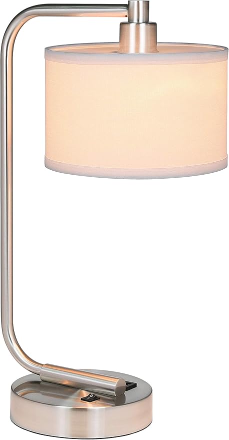 XiNBEi Lighting Table Lamp Desk Lamp with USB Charging Port and Fabric Shade, Modern Nightstand Lamp Brushed Nickel Finish for Bedroom Living Room & Office XB-TL1226-BN