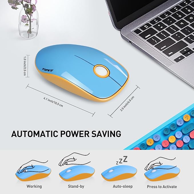 Wireless Keyboard and Mouse Combo with Switch Button- 2.4GHz Cordless Typewriter Keyboard | Auto-Sleep | USB Receiver for Windows PC/Laptop - Blue Colorful