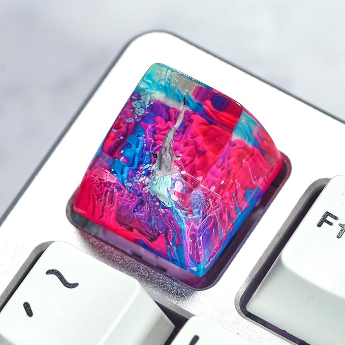 Hammerhead Shark in Pink Blue Ocean Artisan Keycap R1 SA Profile Custom Sea Creatures Keycaps 1U ESC Handmade Gaming Resin Key Cap Cherry MX Switch Compatible Mechanical Keyboard Sea Lover Gift