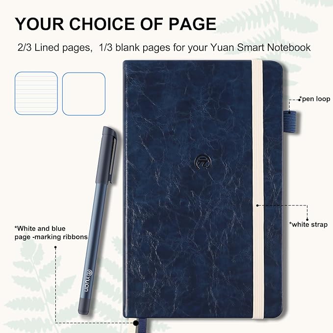 Smart Pen with Real Paper Notebook, Digital Pen for Note Taking, Smart Writing Set, Real-time Sync for Digitizing, Smart Notebook, 5 X 8inch, Navy, Storing,Sharing Paper Notes via APP for Android/IOS
