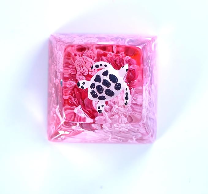 Sea Turtle Artisan Keycap Rose Red Ocean R1 SA Profile Custom Sea Creatures Keycaps 1U ESC Handmade Gaming Resin Key Cap Cherry MX Switch Compatible Mechanical Keyboard Turtle Lover Gift
