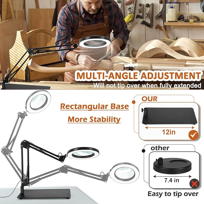 Veemagni 10X Magnifying Glass with Light and Stand, 5 Color Modes Stepless Dimmable 2-in-1 Desk Lamp & Clamp, LED Lighted Magnifier with Light, Hands Free for Repair Craft Hobby Close Work