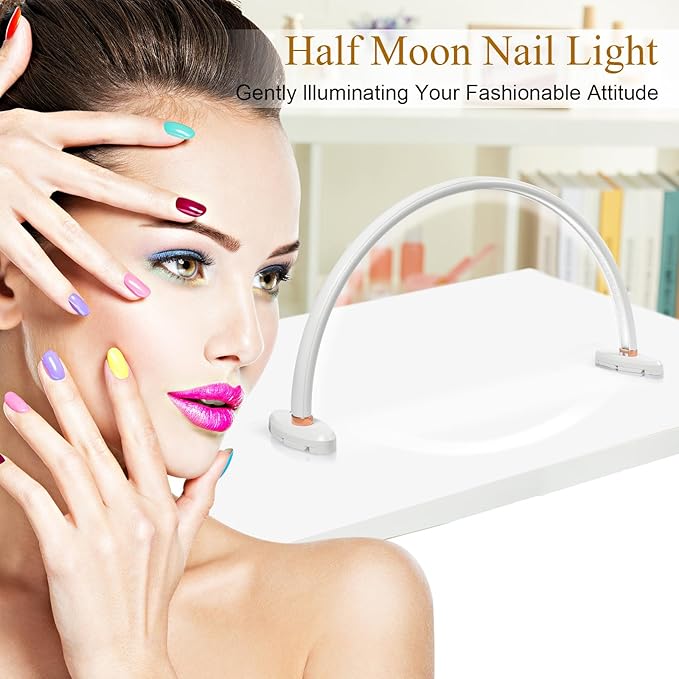 Half Moon Light for Nail Desk,16 inch Half Moon Lamp,Portable Ring Light for Eyelash Extensions,Suitable for Nail Beauty Crafts Sculpture,Brightness Adjustable