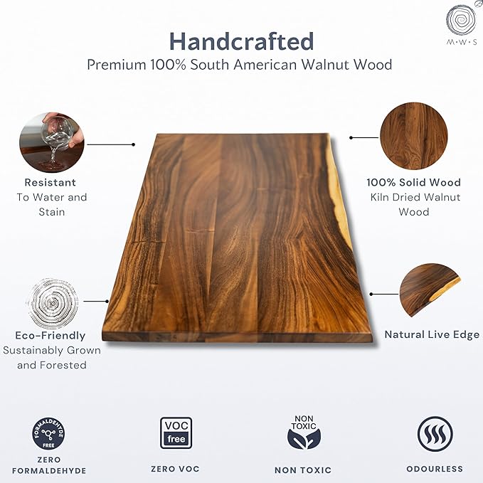 Solid Walnut Wood Computer Desk with Drawer– Live Edge Wooden Home Office Desks with Sturdy Metal Legs – Handmade Real Wood Table for Work, Study, or Gaming - 60” x 27”
