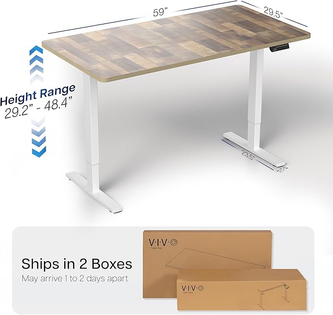 VIVO Electric 60 x 30 in Standing Desk, Memory Height Adjustment, 1B Series, Reclaimed Wood Top White Frame, DESK-KIT-1W6P-30
