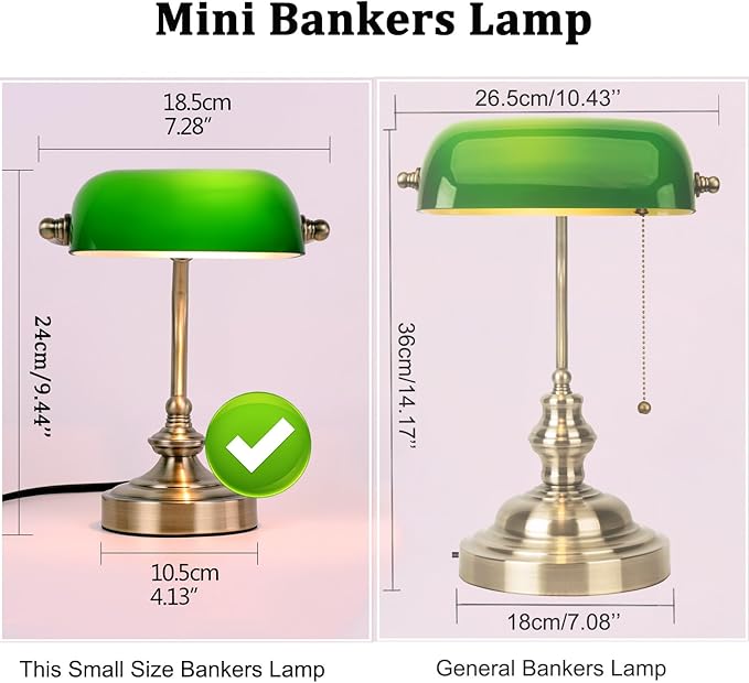 Mini Glass Bankers Lamp, Desk Lamp, Classic Retro Bronze Finish G9 Base, Plug in Vintage Table lamp, Reading Modern for Home Office,Piano Banker Mini Desk Table Lamp,Library(Without Bulb)
