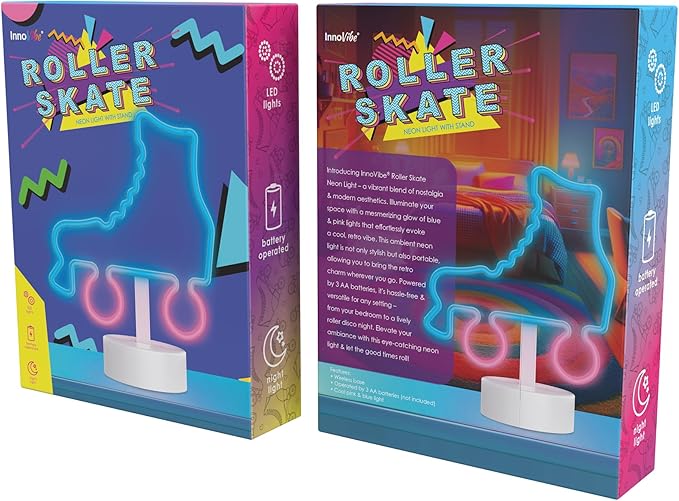 Neon Desktop Roller Skate LED Light, 3AA Battery Powered, Festive Design, Holiday Gift, Room Decor, Birthday Gift for Kids and Adults, Neon Effect Desk Lamp