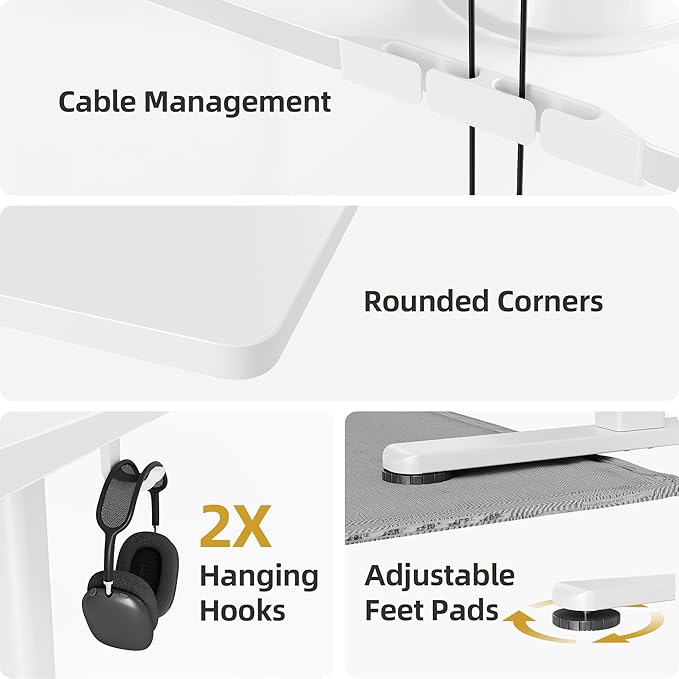 INNOVAR Electric Standing Desk, Adjustable Height Stand up Desks, 55 x 24 Inches Sit Stand up Desk for Home Office Computing, 3-Preset Memory Height Ergonomic Rising Desks, White
