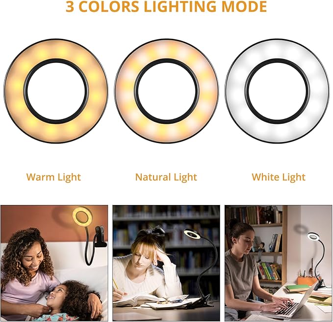 Desk Clip on Lamp for Reading Home Office, with 5V 2A Adapter, 10 Dimmable Brightness 3 Modes, Clamp Reading Light for Bed Headboard, Craft (2packs, Black)…