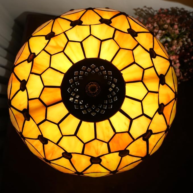 Tiffany Lamps Vintage Orange Lamp Mushroom Bedside for Bedroom Dector Stained Glass Table Lamp Living Room Office Kitchen Hotel Bar Farmhouse 12 Inch Aesthetic Nightstand 70s 80s Reading Desk Light