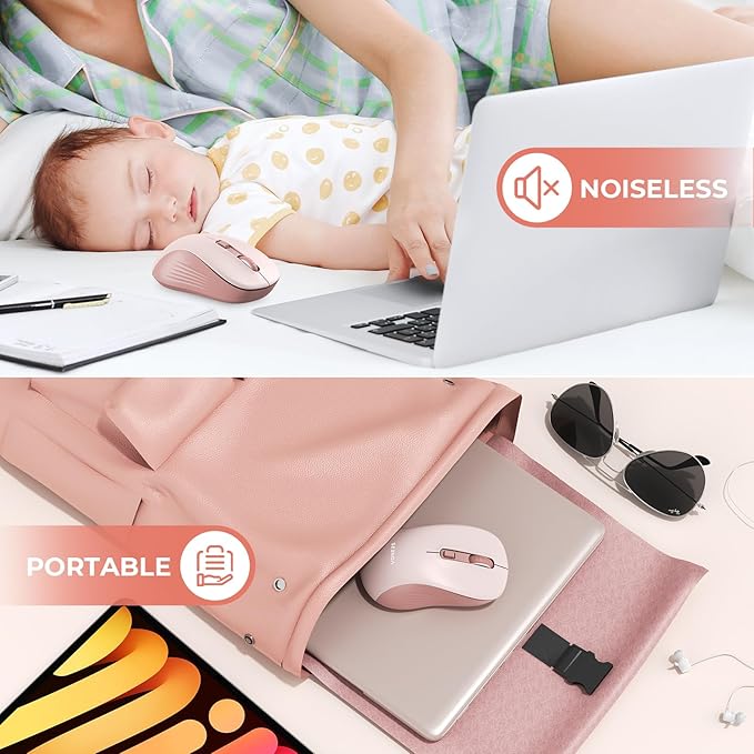 seenda Wireless Mouse, Bluetooth & 2.4G USB Dual Mode for Laptops & Computers - Mac & Windows Compatible - Pink