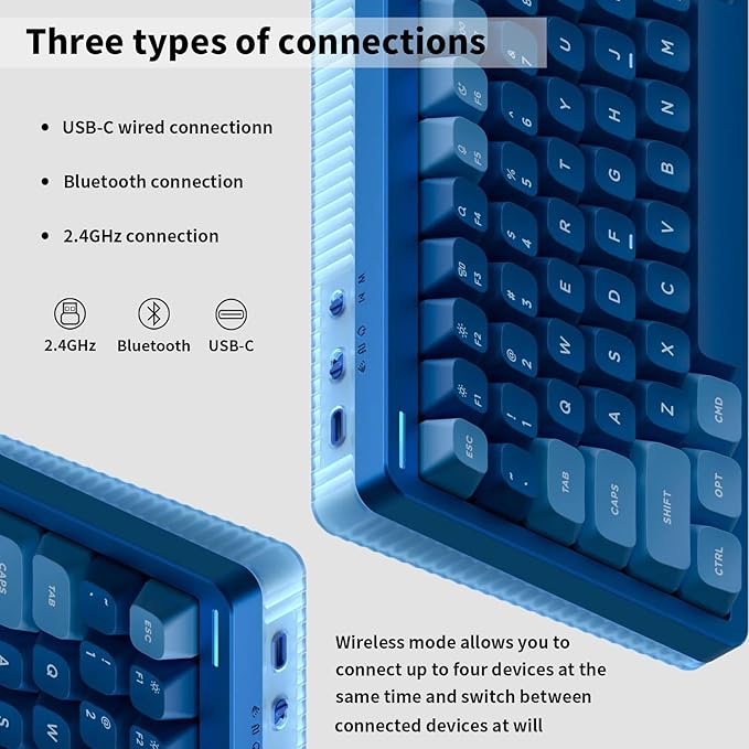 nuphy Halo96 V2 Wireless Keyboard,Gasket Structure,96% Hot Swappable Gaming Keyboard, 99 Kyes RGB Backlit Mechanical Keyboard, Support QMK/VIA,Bluetooth/USB-C/2.4GHz-Blue,Raspberry Switches(46gf)