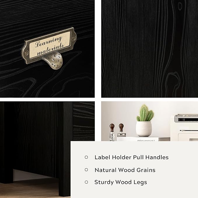 Black File Cabinet Set of 2, Large Wood Vertical File Cabinet with 2 Drawers, Adjustable Hanging File Folders, for A4, Legal, Letter Sized Documents for Home Office