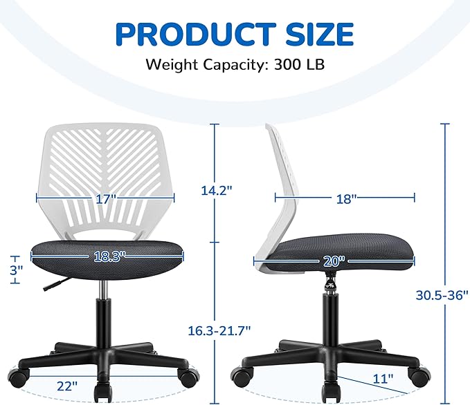 Yaheetech Students Cute Desk Chair Low-Back Armless Study Chair w/Lumbar Support Adjustable Swivel Chair in Home Bedroom School, Dark Gray