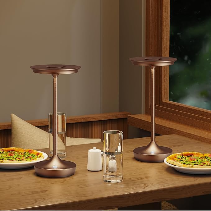 LED Cordless Table Lamps Rechargeable - Outdoor Battery Operated Portable Table Light 3 Color Stepless Dimming Tables Lamp with Memory Function for Patio Restaurant Dining 2 Pack Moka