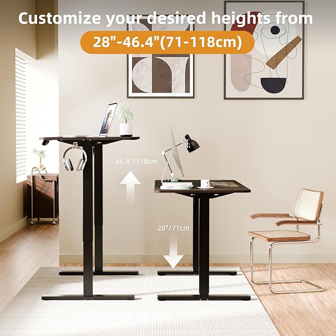 ERGOMAKER Electric Standing Desk, 43.3" x 23.6" Height Adjustable Sit Stand Desk with Splice Board for Home Office, Computer Desk Memory Preset (Black Frame, Walnut Desktop)