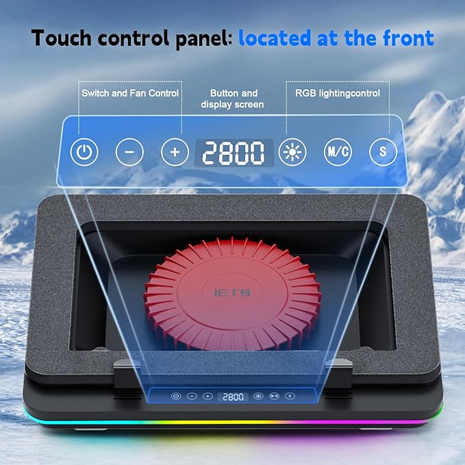 GT600 RGB Laptop Cooling Pad Equipped with Gigantic Turbo-Fan(5.5inch Diameter),Sealed Foam for Rapid Cooling Gaming Laptop,14.1-19.3 inch Laptop Cooler with 3-Port USB Hub,Dust Filter