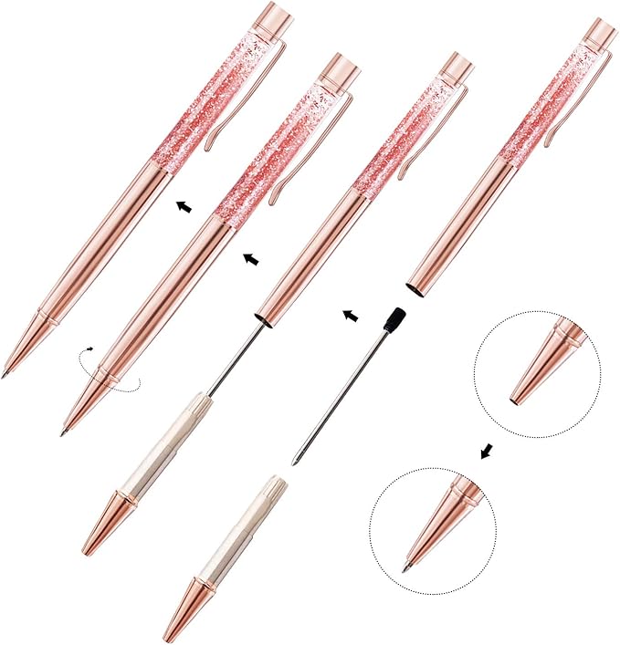 ZZTX 3 Pcs Rose Gold Ballpoint Pens Metal Pen Bling Dynamic Liquid Sand Pen Pretty Pens With Refills Black Ink Office Supplies Gift Pens For Christmas Wedding Birthday