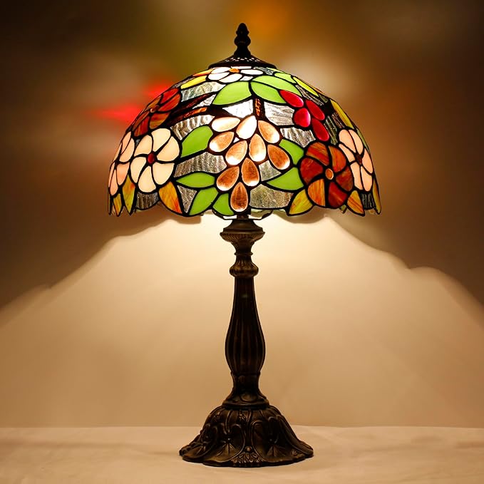 Tiffany Lamp Touch Control Table Lamp Purple Red Stained Glass Desk Lamp 12X12X19 Inches Grape Style Reading Light