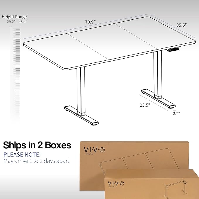 VIVO Electric 71 x 36 in Standing Desk, Memory Height Adjustment, 1B Series, Reclaimed Wood Top White Frame, DESK-KIT-1W7P-36