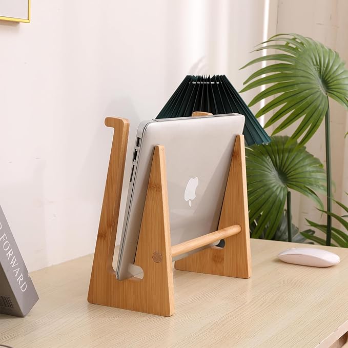 Wooden Laptop Stand Vertical Laptop for 13-18.6in Bamboo Stand for Desk,Laptop Stand Compatible with MacBook Air Pro/Dell XPS/Surface pro/HP/Pixelbook/Lenovo,More Laptops