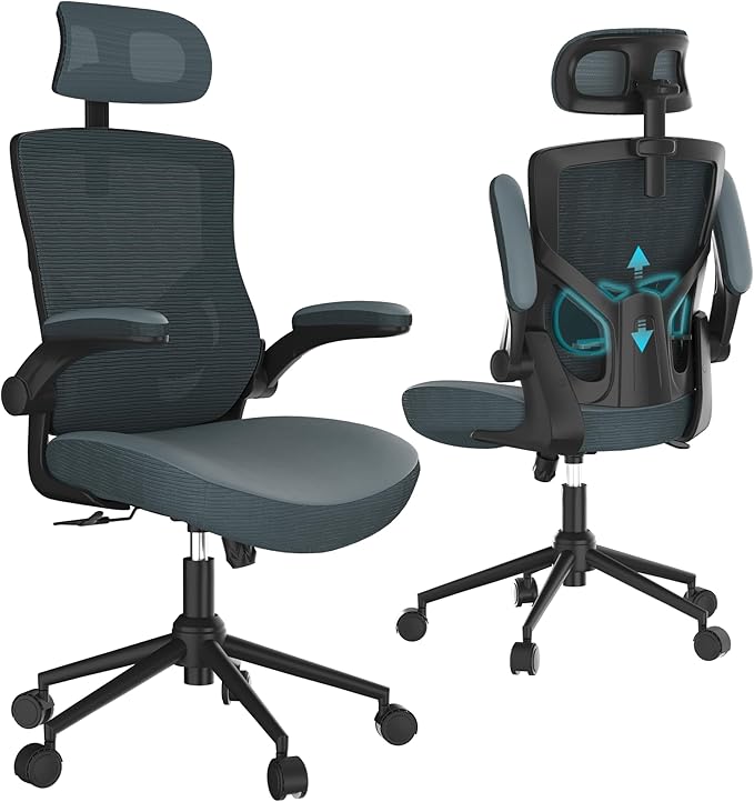 Home Office Chair, Ergonomic Comfy Desk Chair, High Back Computer Chair- Adjustable Headrest with Flip-Up Arms, Lumbar Support, Swivel Executive Task Chair (Modern, Black Coral)