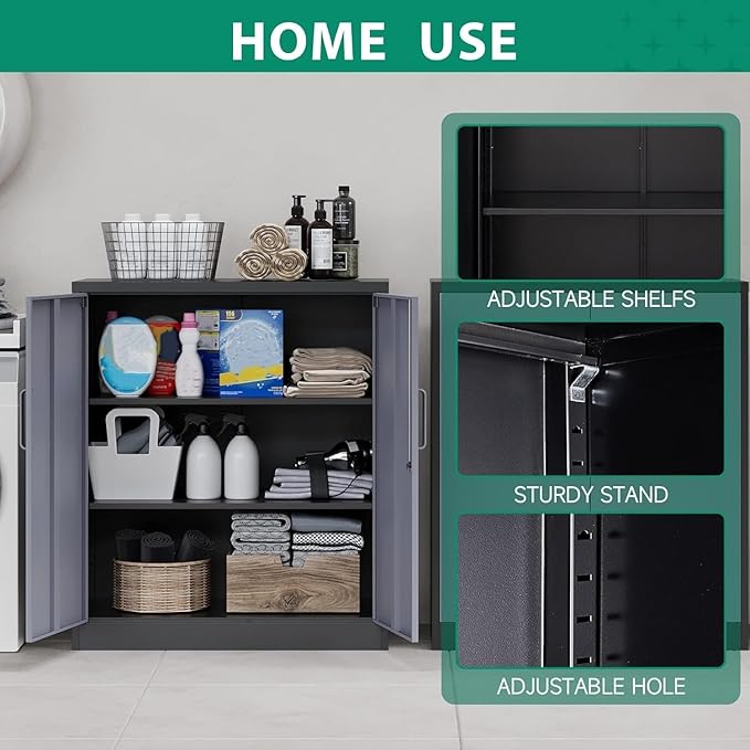 Letaya Metal Storage Cabinets with Lock Door and Shelves, Steel Garage Tool Cabinets for Home,Office, Warehouse,Lockers (36“-Black&Gray)