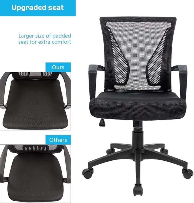 Furmax Office Chair Ergonomic Computer Desk Mesh Chair Mid Back Swivel Lumbar Support with Armrest (1, Black)