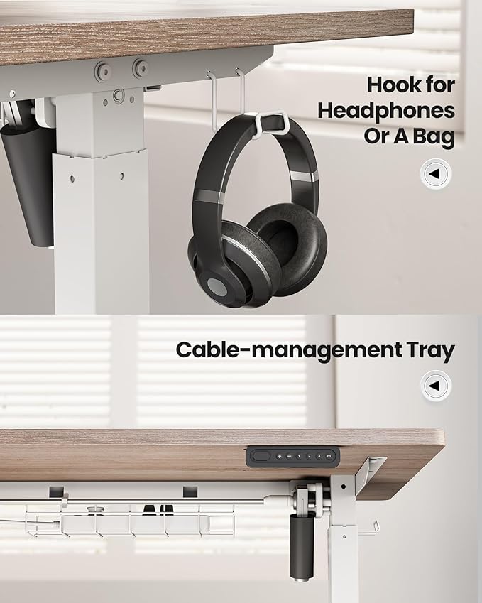 SIAGO Electric Standing Desk Adjustable - 63 x 24 Inch Sit Stand up Desk with Cable Management - 3 Memory Preset Adjustable Height Table